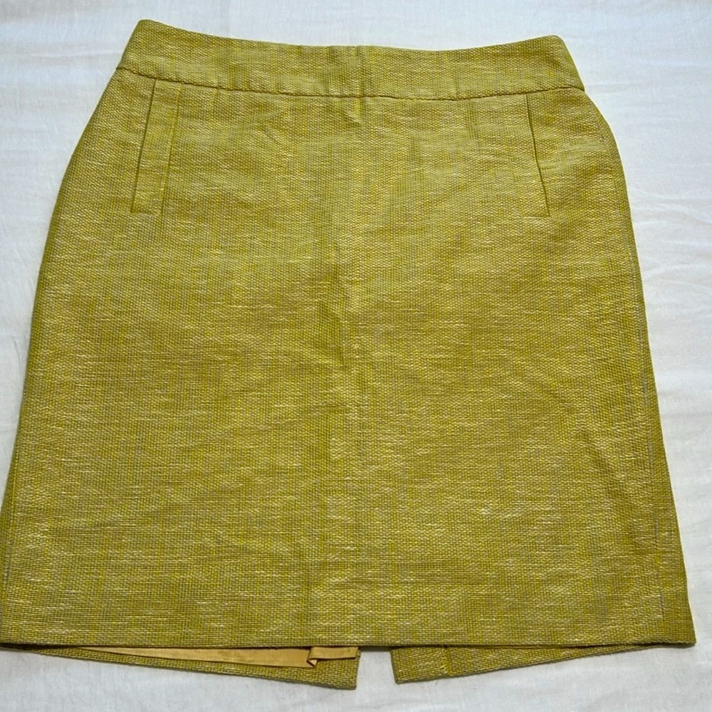 Banana Republic Yellow with white & gray Linen/Cotton Pencil Skirt- Size 12- EUC